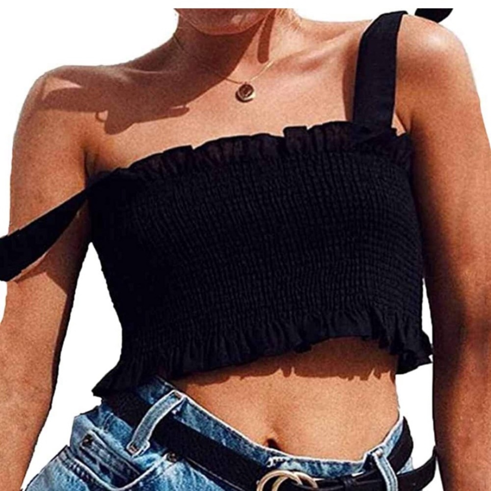 Women’s black smocked tank tie straps size S